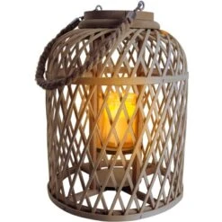 Näve Dekoleuchte Korb Braun Mit Solar-LED-Kerze 29 Cm