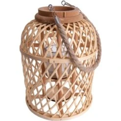 Näve Dekoleuchte Korb Natur Mit Solar-LED-Kerze 29 Cm