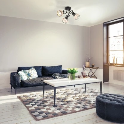 Fischer & Honsel Deckenleuchte Straw 3-flammig Schwarz/Rattan Ø 42 Cm 2 Fischer & Honsel Deckenleuchte Straw 3-flammig Schwarz/Rattan Ø 42 Cm – Bild 2