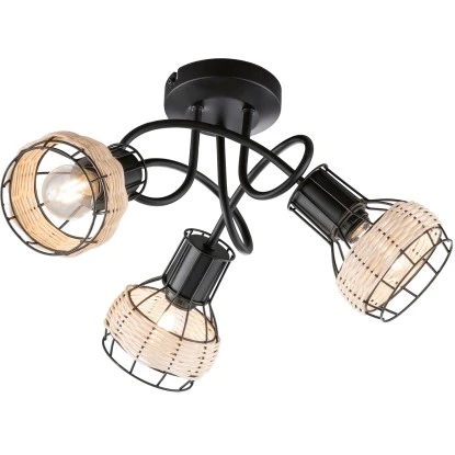 Fischer & Honsel Deckenleuchte Straw 3-flammig Schwarz/Rattan Ø 42 Cm 1 Fischer & Honsel Deckenleuchte Straw 3-flammig Schwarz/Rattan Ø 42 Cm