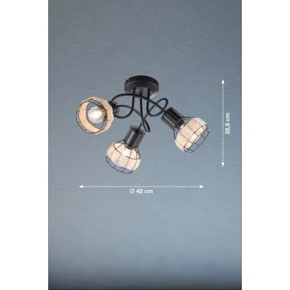 Fischer & Honsel Deckenleuchte Straw 3-flammig Schwarz/Rattan Ø 42 Cm 3 Fischer & Honsel Deckenleuchte Straw 3-flammig Schwarz/Rattan Ø 42 Cm – Bild 3