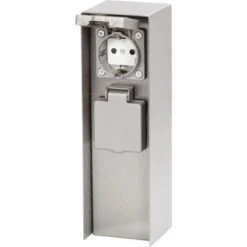 2-fach Steckdosensäule IP44 Silber -Angebote Licht Welt Store 4007874040015 S01 300421