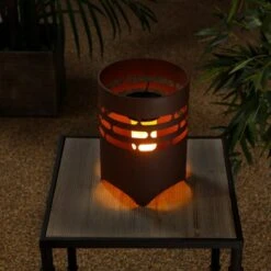 Amare LED-Solarwindlicht Feuerstelle Rund Rostoptik Ø 18,5 Cm X 25,5 Cm -Angebote Licht Welt Store 4251083906727 4655 02