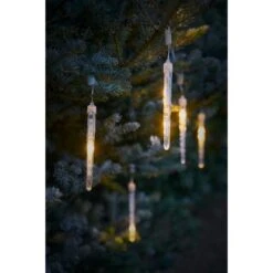 Amare LED-Eiszapfenlichterkette Mit 10 Eiszapfen Mit Schneeballeffekt Warmweiß