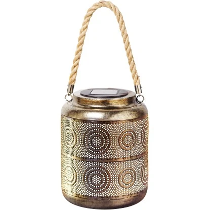 Amare LED-Solarlaterne Metall Gold Grob 1 Amare LED-Solarlaterne Metall Gold Grob