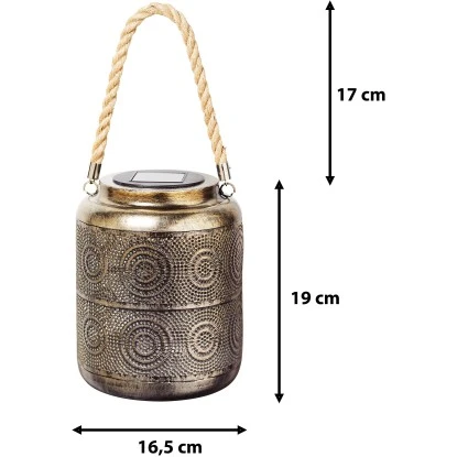 Amare LED-Solarlaterne Metall Gold Grob 12 Amare LED-Solarlaterne Metall Gold Grob – Bild 12