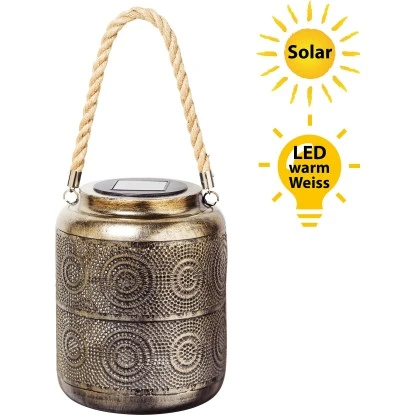 Amare LED-Solarlaterne Metall Gold Grob 13 Amare LED-Solarlaterne Metall Gold Grob – Bild 13