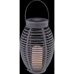Globo LED-Solaraußenleuchte Laterne Mit Feuereffekt Kunststoff Grau Rattanoptik -Angebote Licht Welt Store 765947 3749 5