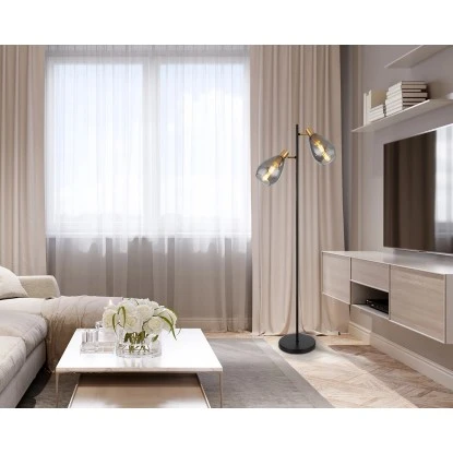 Globo Stehlampe Fanni 2-flammig Schwarz Matt-Rauchfarben 340 X 250 X 1600 Mm 1 Globo Stehlampe Fanni 2-flammig Schwarz Matt-Rauchfarben 340 X 250 X 1600 Mm